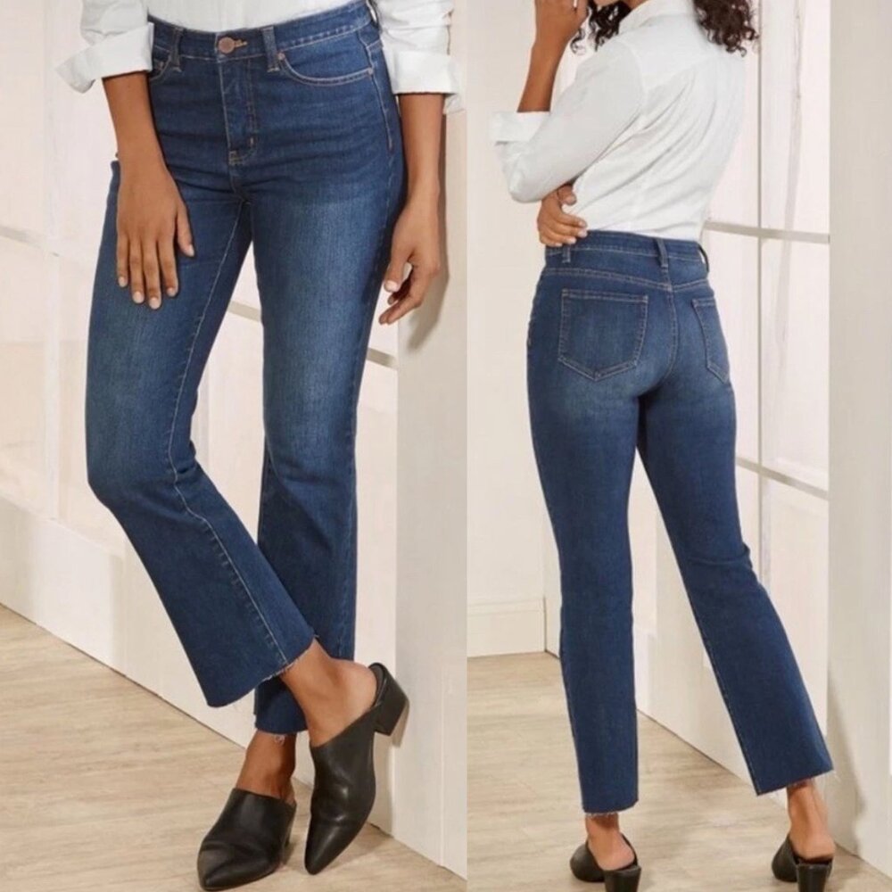 Soft Surroundings The Ultimate Cropped Bootcut Jeans Ripple Dark Wash Sz 16 $80